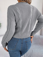 Cable-Knit Buttoned Round Neck Sweater - Wellen Fashion