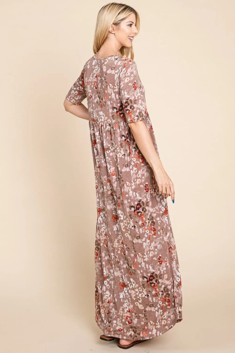 BOMBOM Printed Shirred Maxi Dress - Wellen Fashion