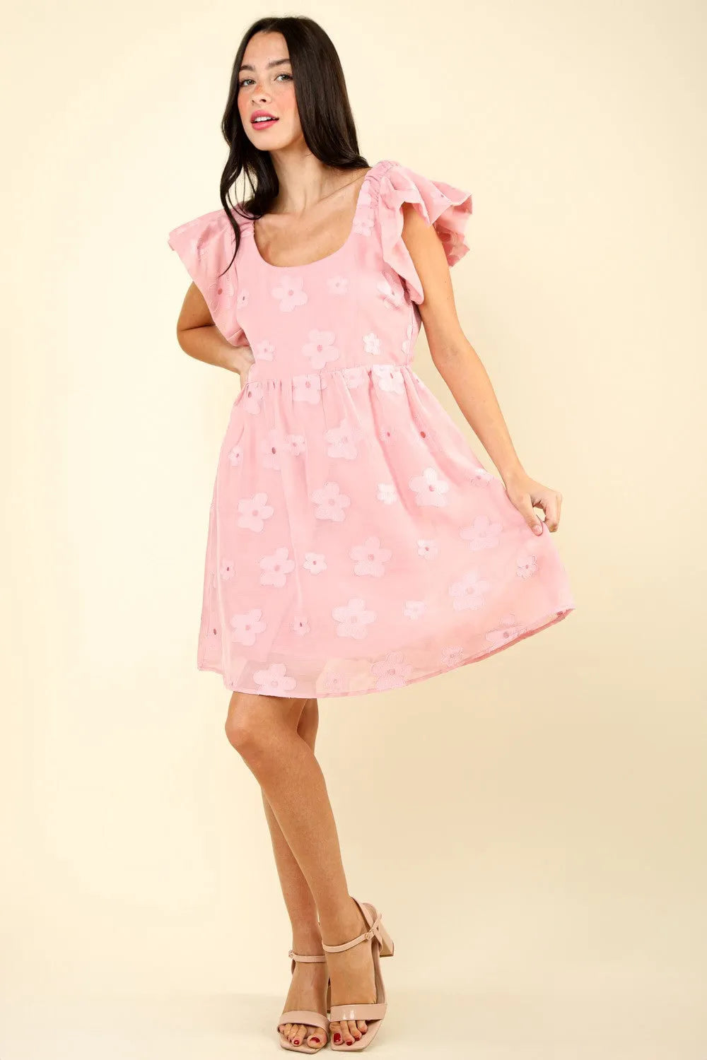 VERY J Flower Embroidered Organza Mini Dress - Wellen Fashion