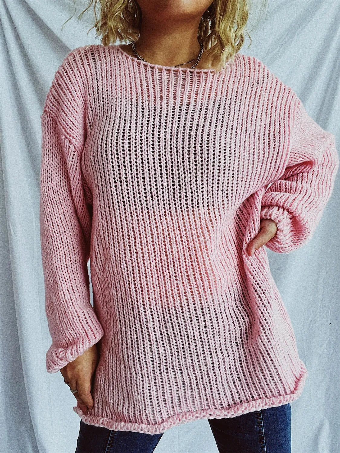 Boat Neck Dropped Shoulder Sweater - Wellen Fashion