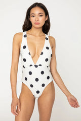 Marina West Swim Beachy Keen Polka Dot Tied Plunge One-Piece Swimsuit - Wellen Fashion