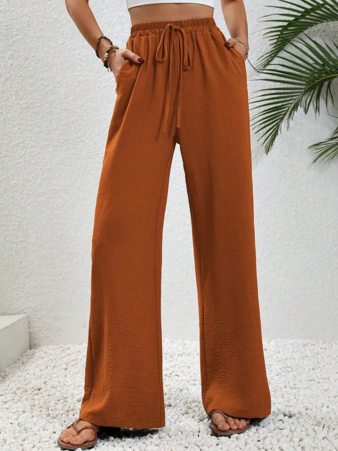 Wide Leg Drawstring Pants - Wellen Fashion