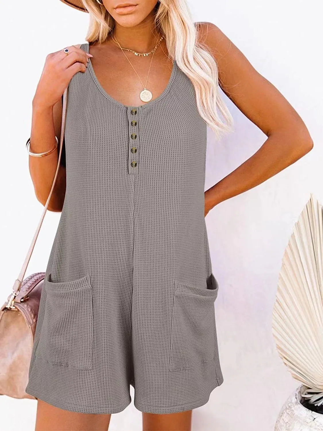 Full Size Pocketed Scoop Neck Sleeveless Romper - Wellen Fashion