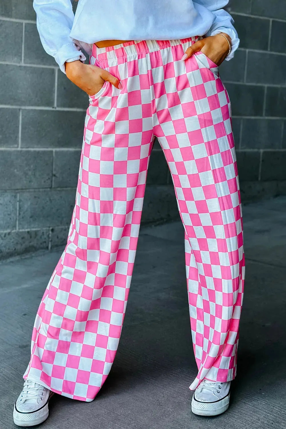 Checkered Wide Leg Pants - Wellen Fashion