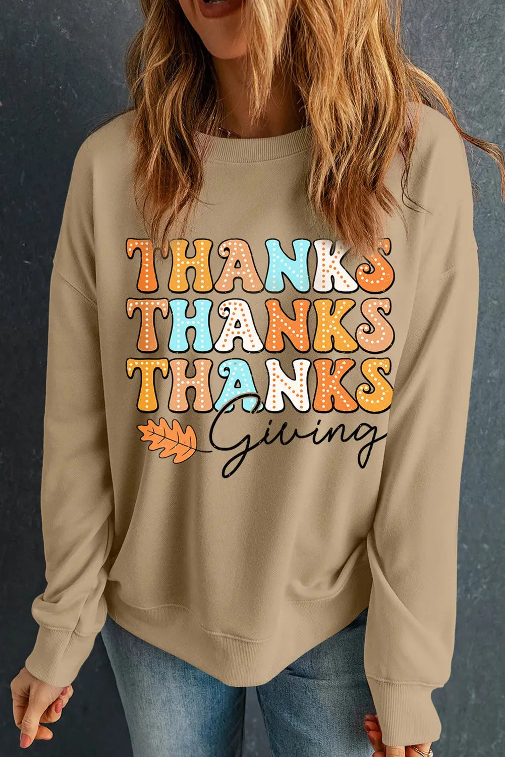 THANKSGIVING Round Neck Dropped Shoulder Sweatshirt - Wellen Fashion