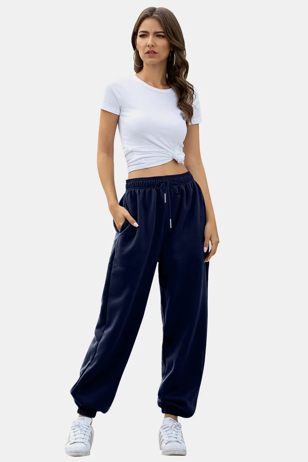 Elastic Waist Joggers with Pockets - Wellen Fashion