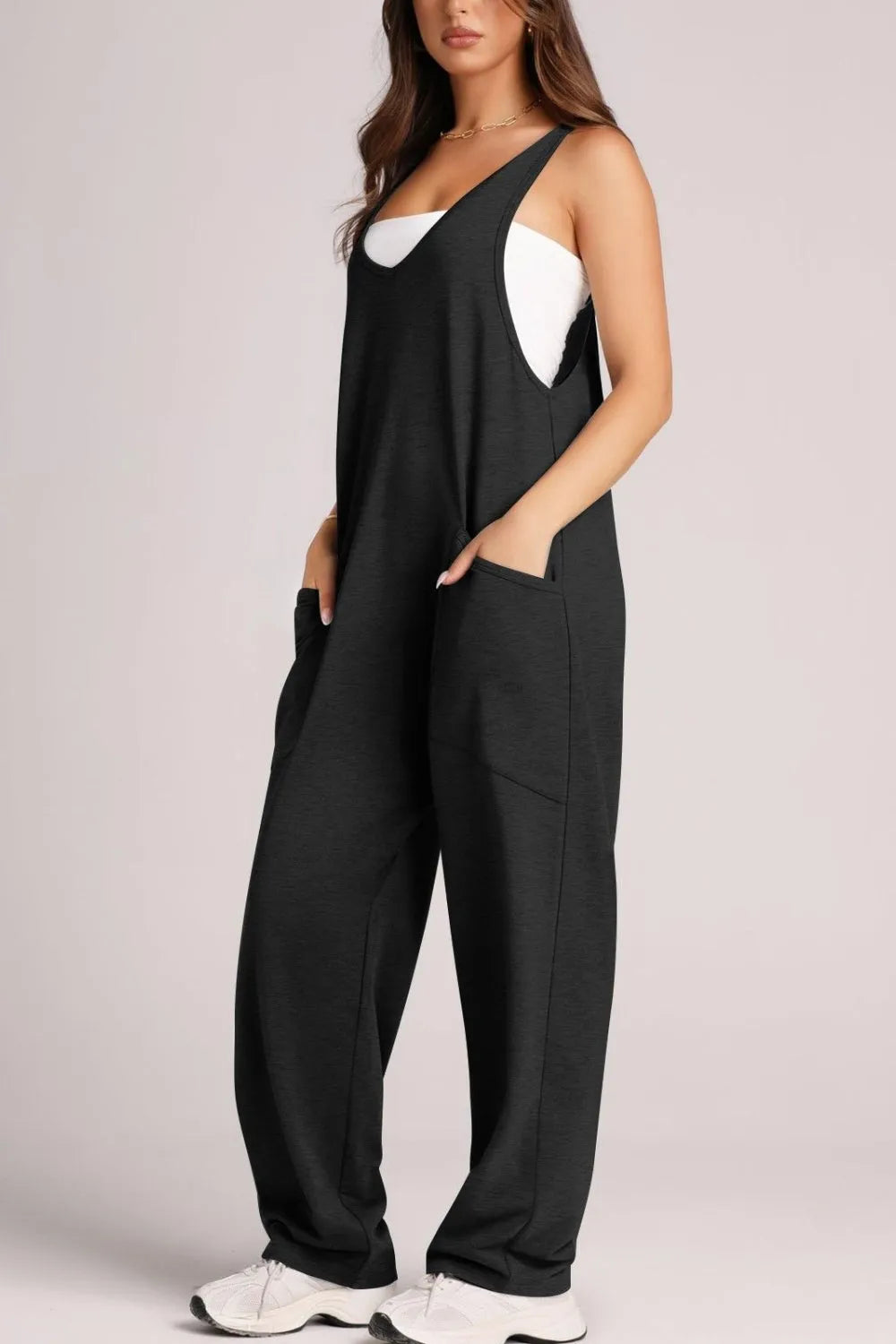 Wide Strap Jumpsuit with Pockets - Wellen Fashion