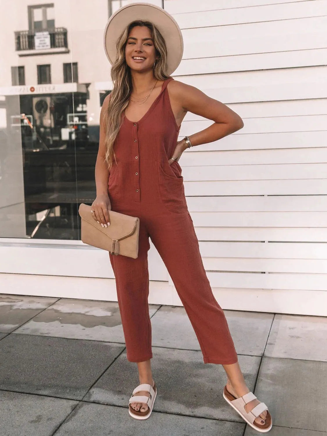 Full Size Scoop Neck Wide Strap Jumpsuit - Wellen Fashion