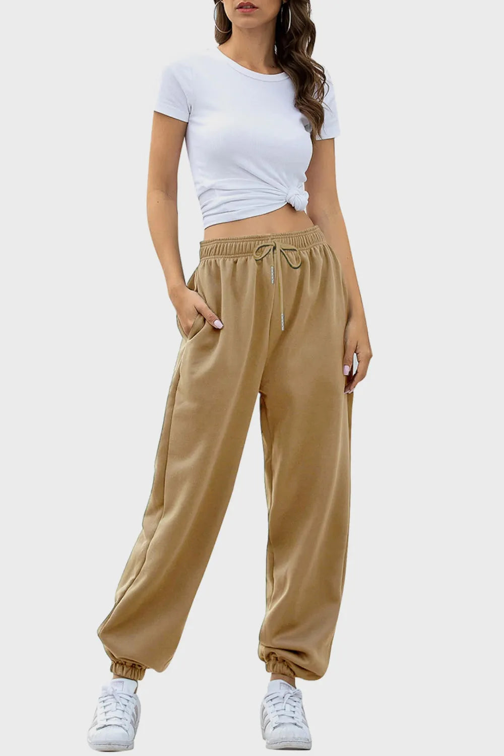 Elastic Waist Joggers with Pockets - Wellen Fashion