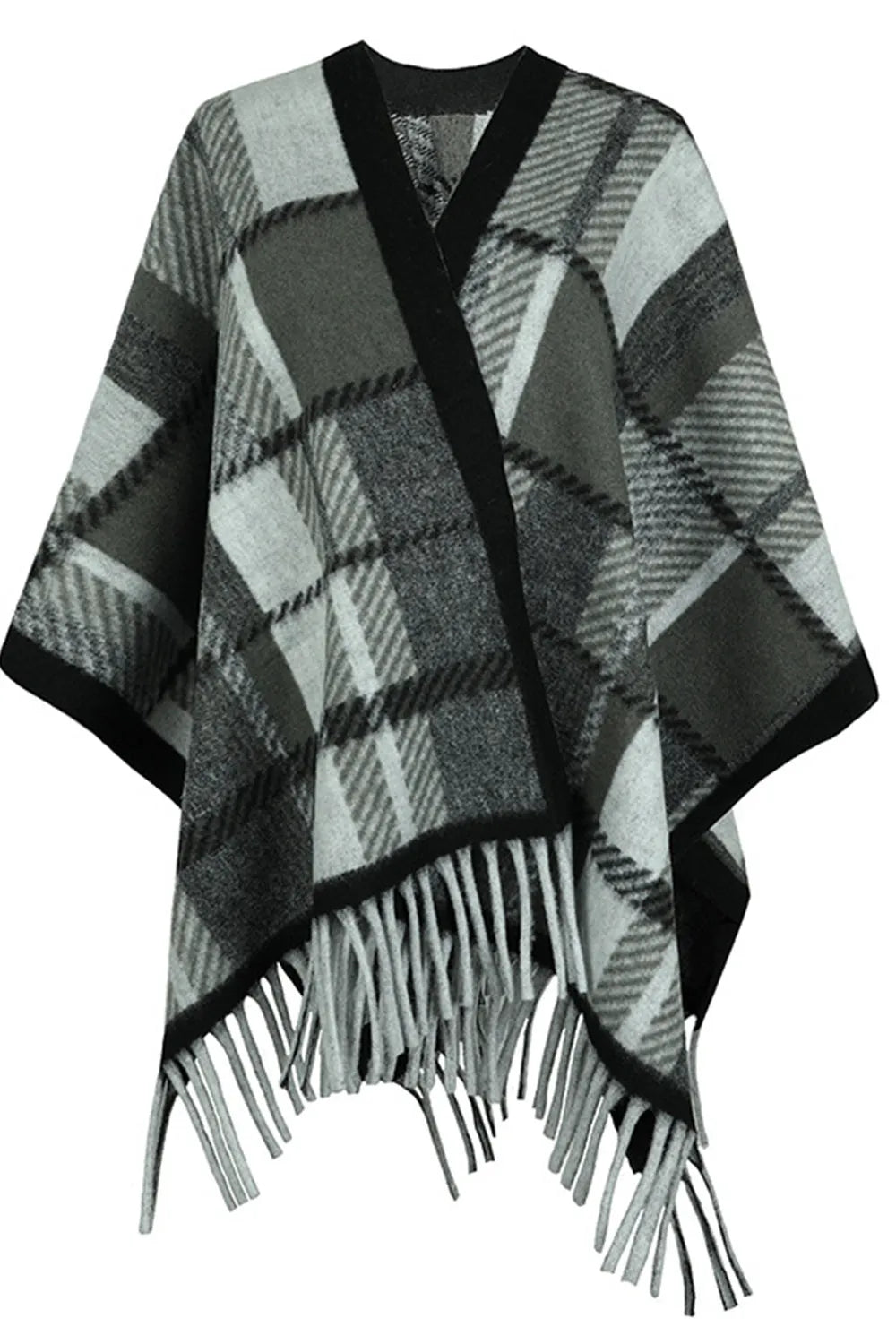 Cloak Sleeve Fringe Detail Poncho - Wellen Fashion