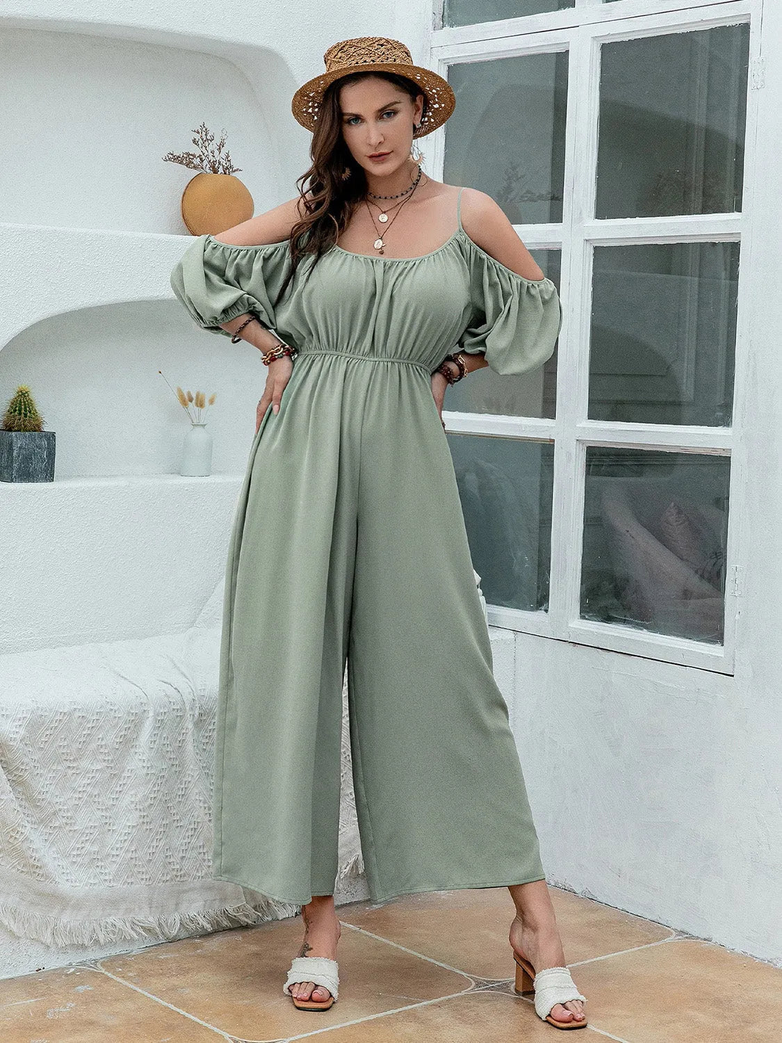 Spaghetti Strap Wide Leg Jumpsuit - Wellen Fashion