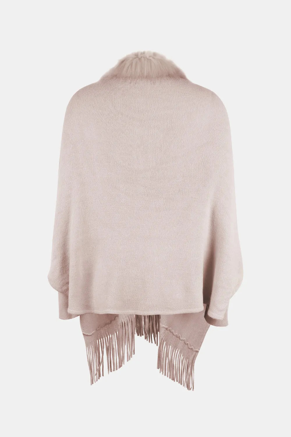 Fringe Open Front Long Sleeve Poncho - Wellen Fashion