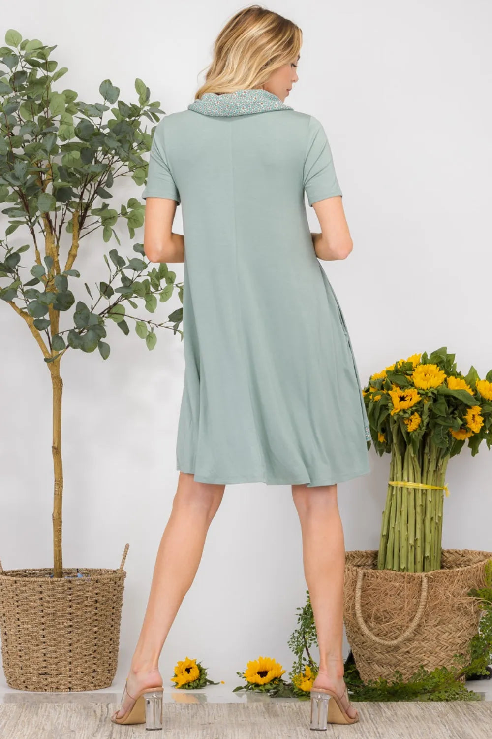 Celeste Full Size Decor Button Short Sleeve Dress with Pockets - Wellen Fashion