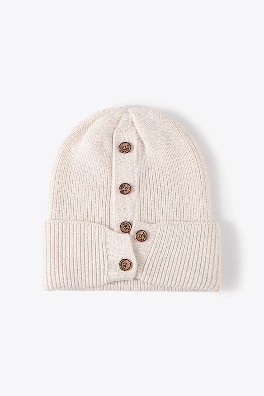 Button Detail Rib-Knit Cuff Beanie - Wellen Fashion