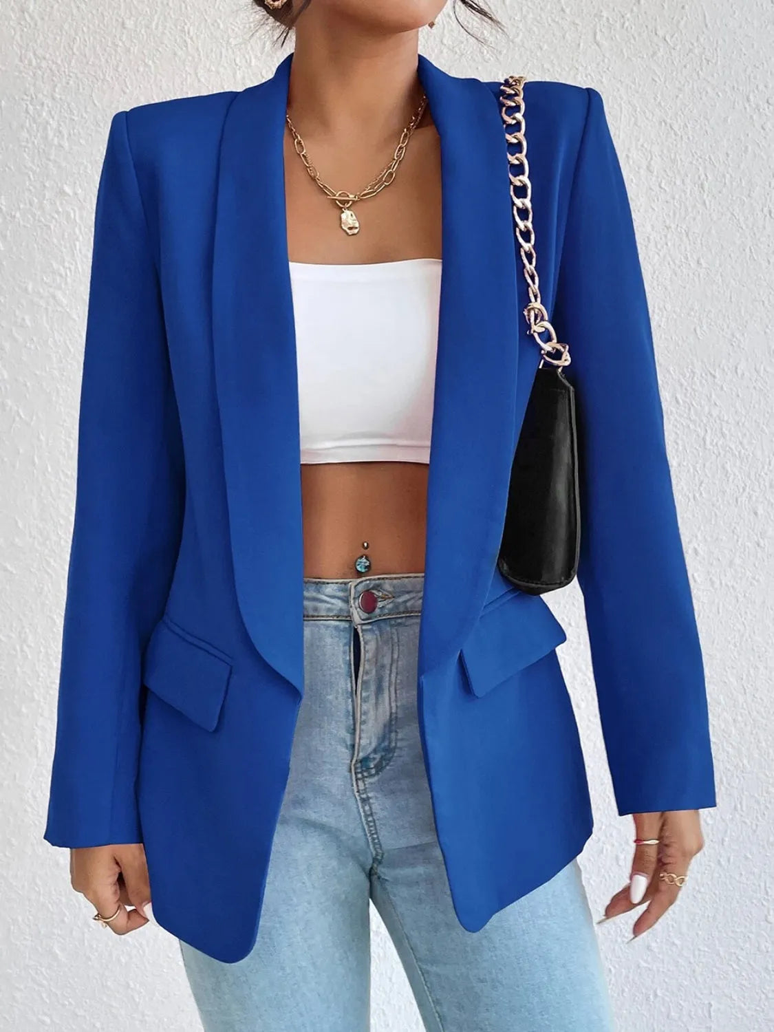 Shawl Collar Long Sleeve Blazer - Wellen Fashion