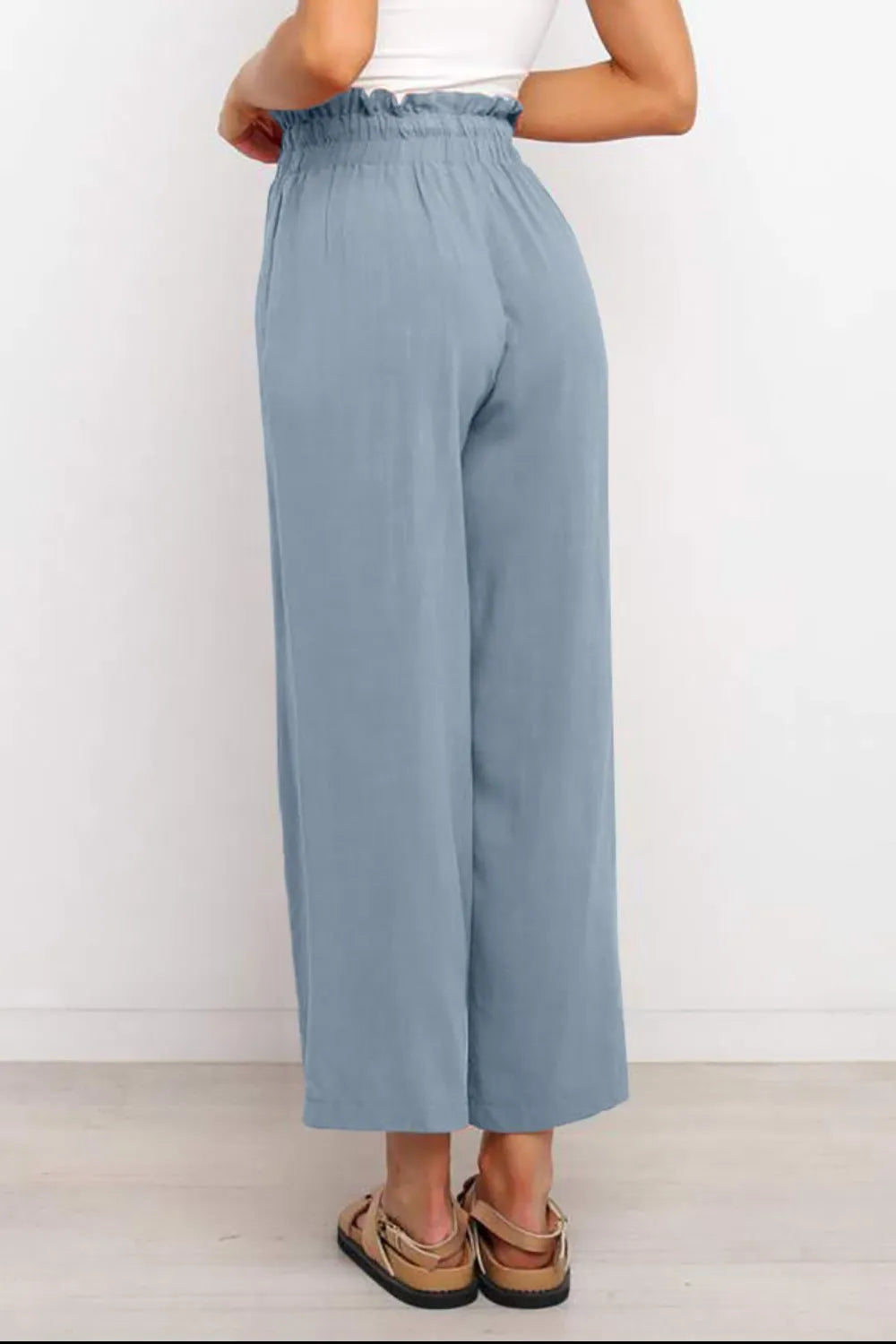 Drawstring Paperbag Waist Wide Leg Pants - Wellen Fashion