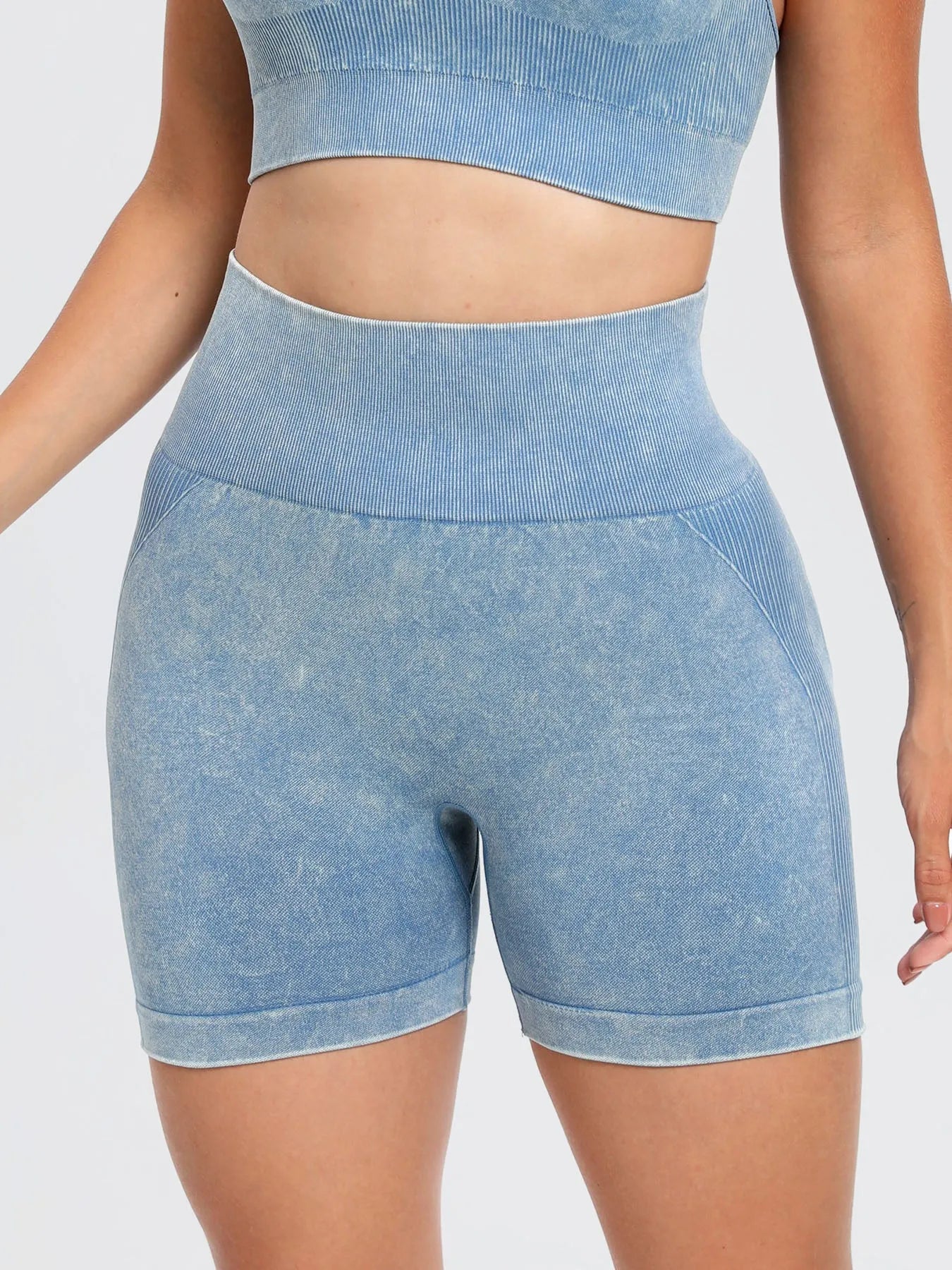 Washed High Waist Active Shorts - Wellen Fashion