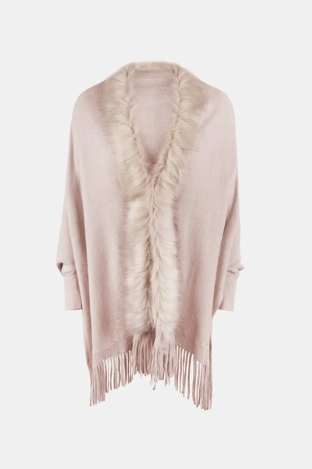 Fringe Open Front Long Sleeve Poncho - Wellen Fashion