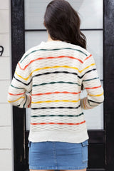 Striped Round Neck Long Sleeve Sweater - Wellen Fashion