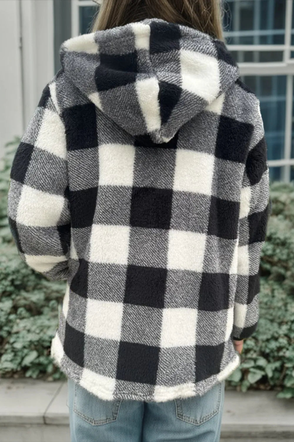 Double Take Full Size Plaid Long Sleeve Hooded Coat - Wellen Fashion