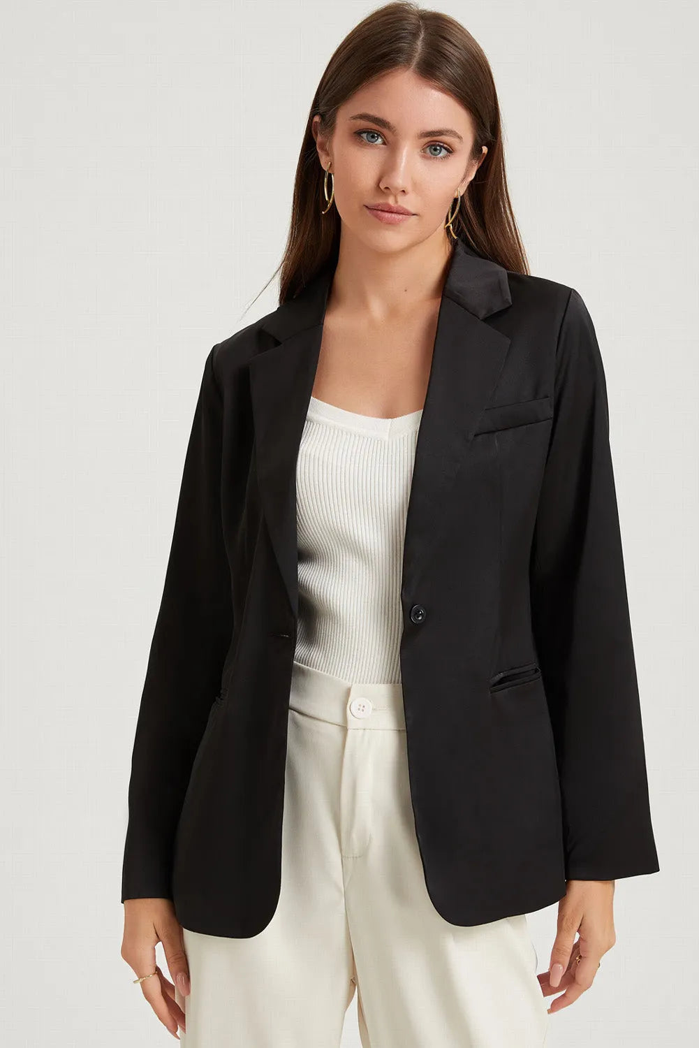 Long Sleeve Lapel Collar Blazer - Wellen Fashion