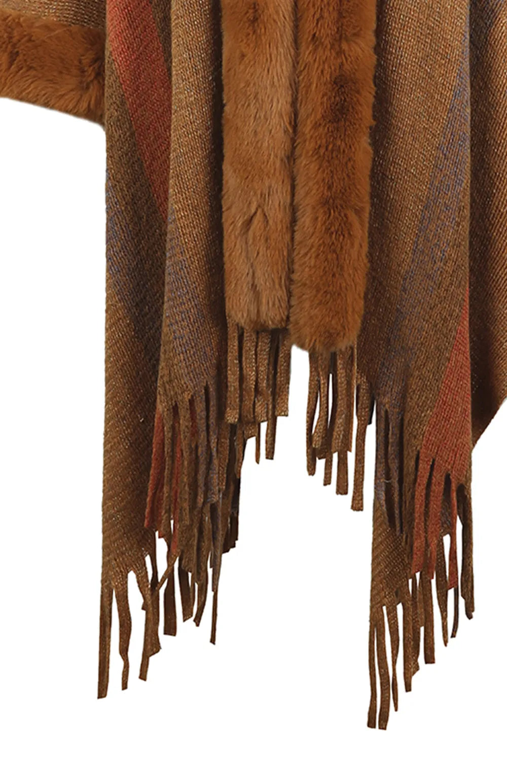 Color Block Fringe Detail Poncho - Wellen Fashion