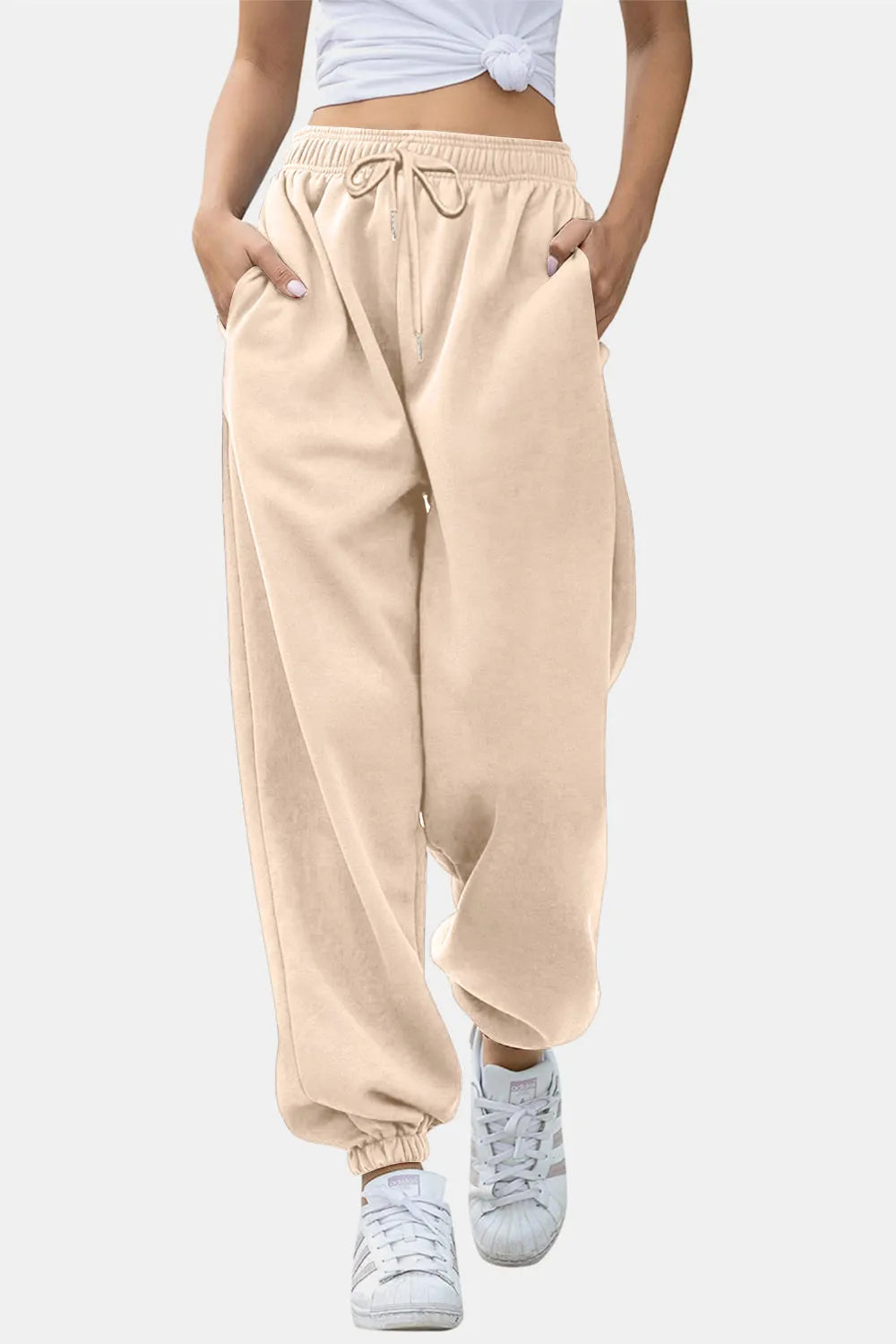 Elastic Waist Joggers with Pockets - Wellen Fashion