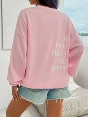 Devine Letter Graphic Round Neck Long Sleeve Sweatshirt - Wellen Fashion