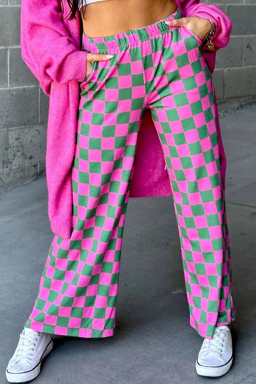 Checkered Wide Leg Pants - Wellen Fashion