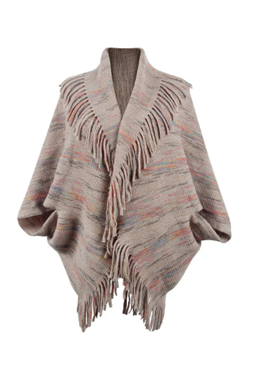 Fringe Detail Printed Poncho - Wellen Fashion