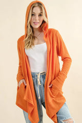 And The Why Full Size Thermal Hooded Open Front Cardigan with Pockets - Wellen Fashion