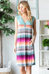 Heimish Full Size Striped Sleeveless V Neck Dress - Wellen Fashion