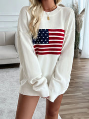 Devine US Flag Round Neck Long Sleeve Knit Top - Wellen Fashion