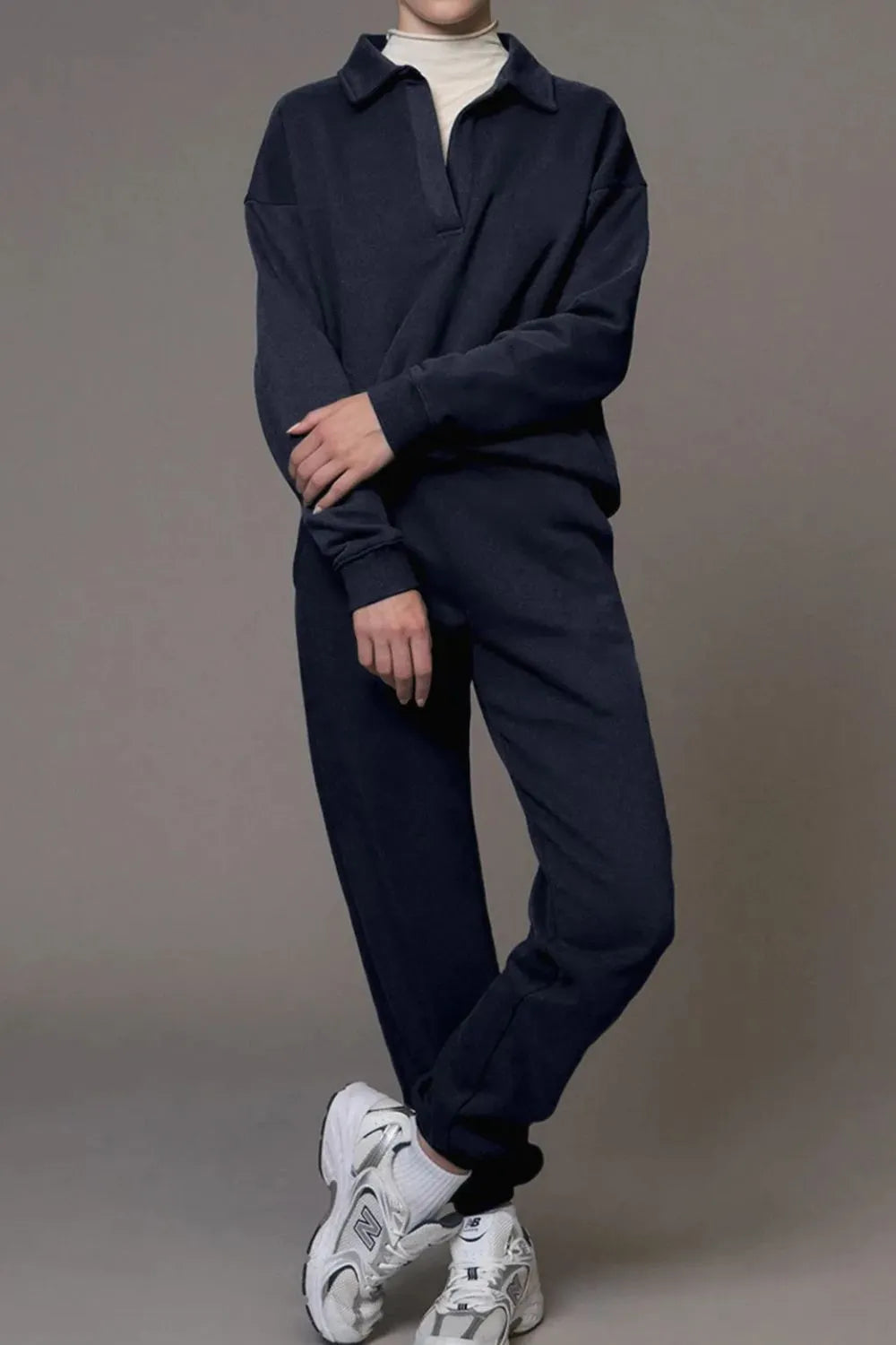 Johnny Collar Long Sleeve Top and Joggers Active Set - Wellen Fashion