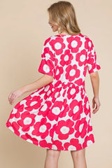 BOMBOM Flower Print Ruched Dress - Wellen Fashion