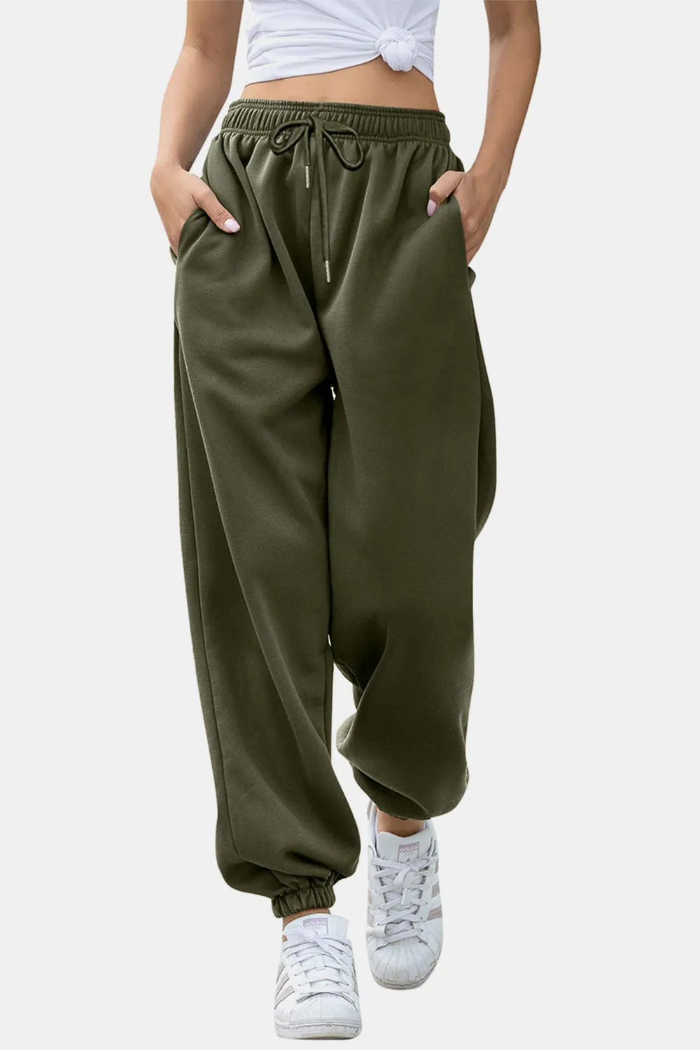 Elastic Waist Joggers with Pockets - Wellen Fashion