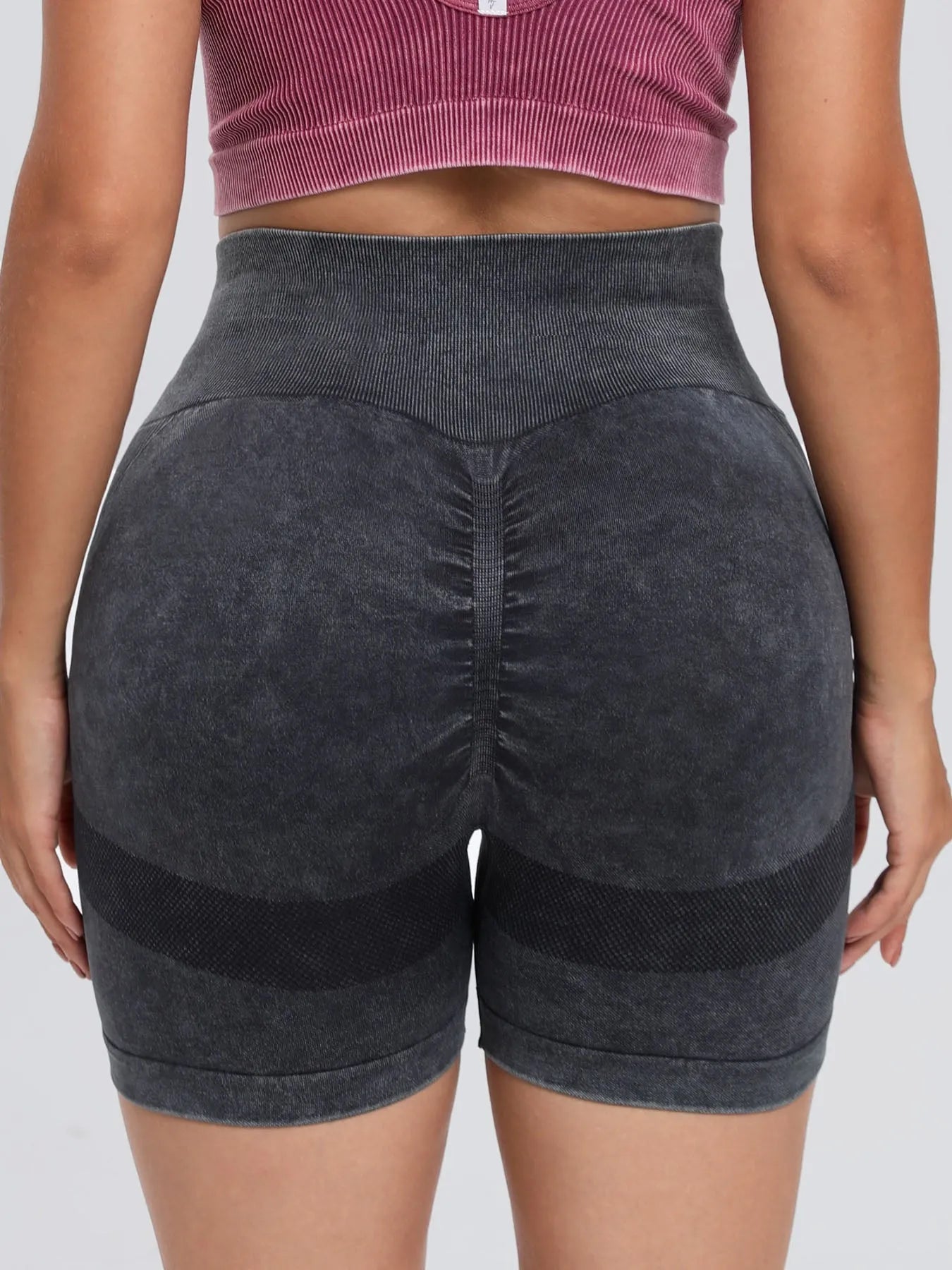 Washed High Waist Active Shorts - Wellen Fashion