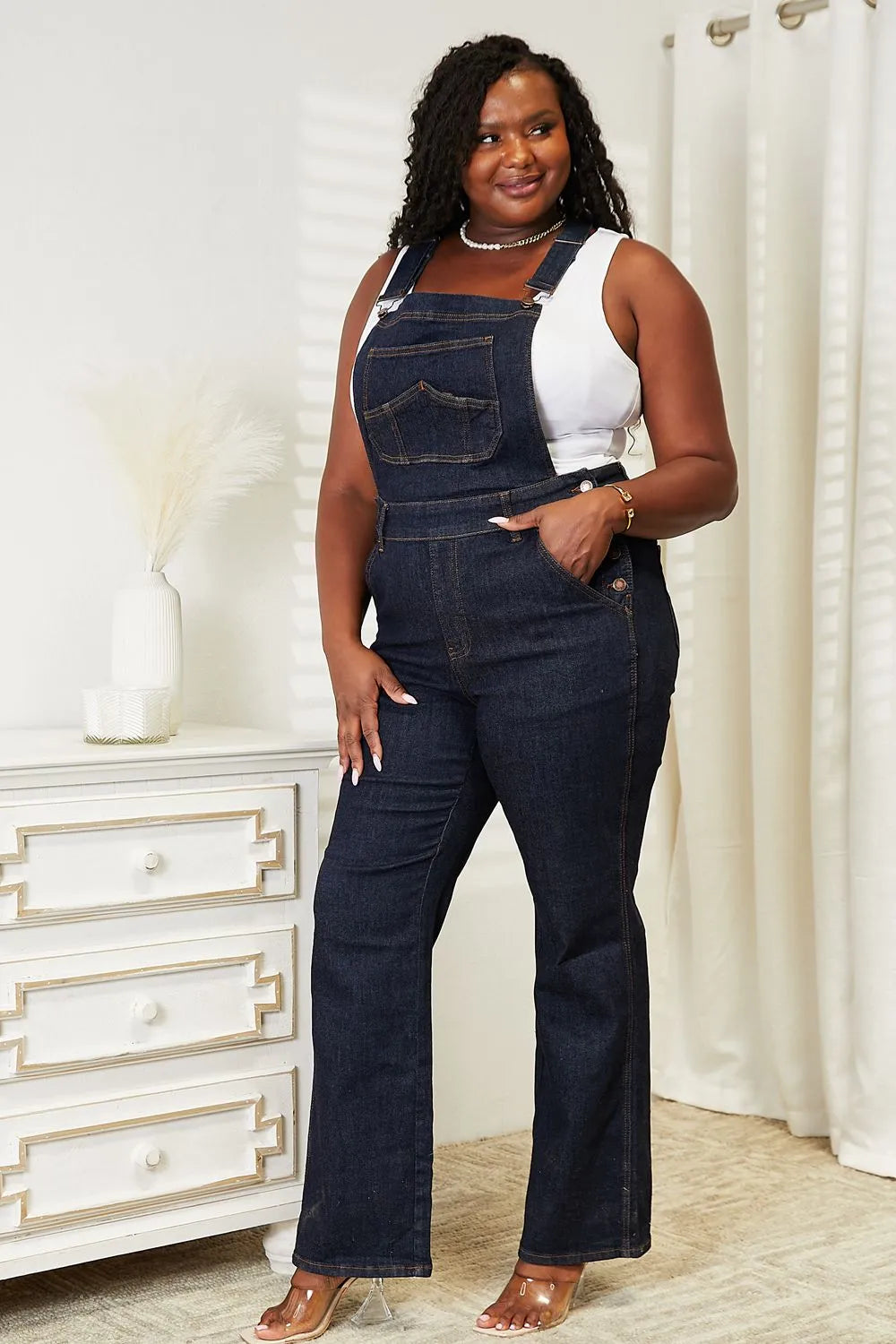 Judy Blue Full Size High Waist Classic Denim Overalls - Wellen Fashion