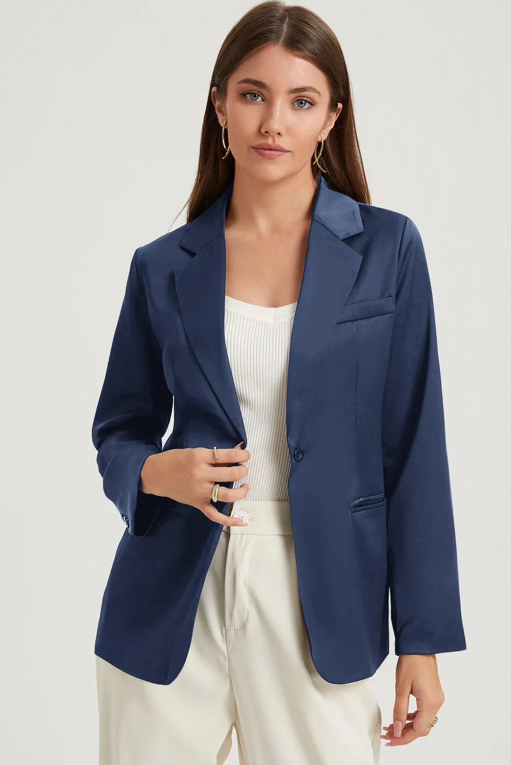 Long Sleeve Lapel Collar Blazer - Wellen Fashion