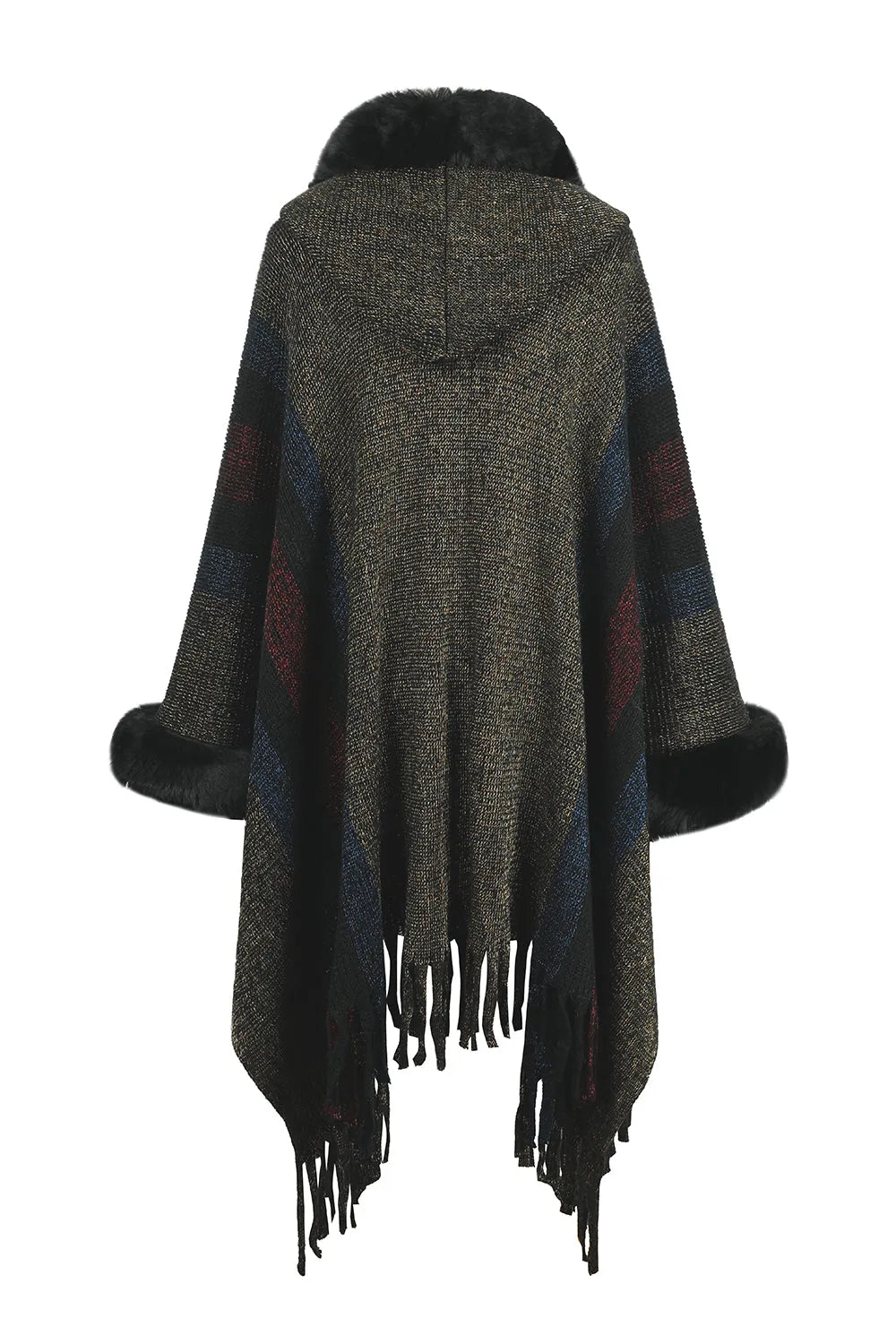 Color Block Fringe Detail Poncho - Wellen Fashion