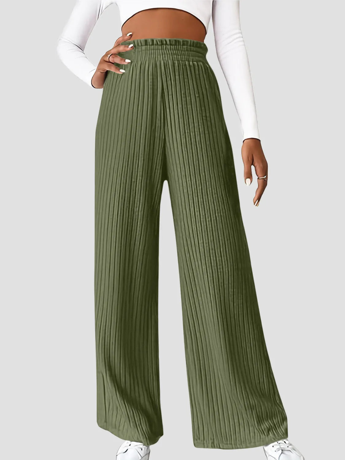 Ribbed High Waist Pants - Wellen Fashion