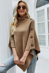 Turtleneck Buttoned Poncho - Wellen Fashion