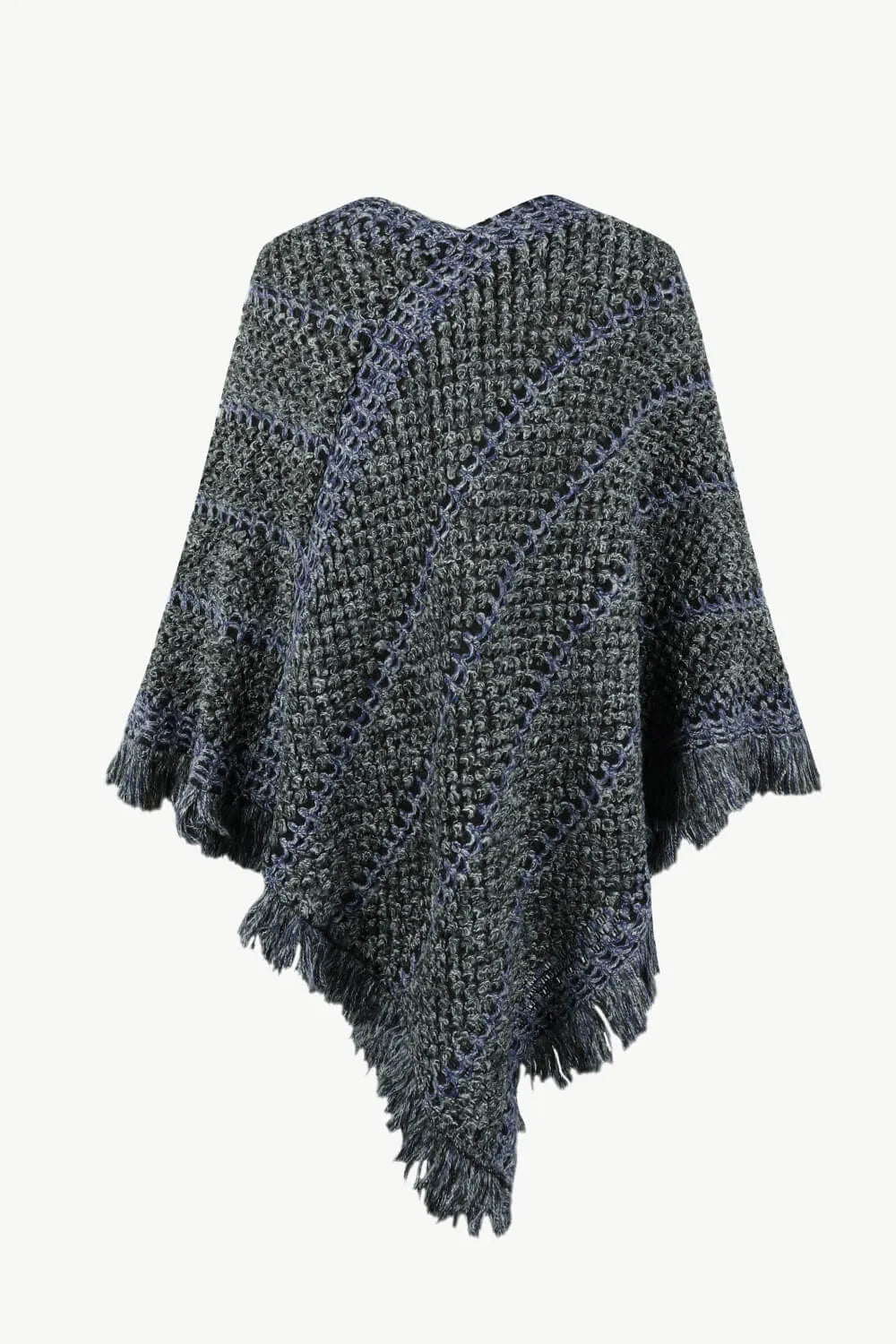 V-Neck Fringe Hem Poncho - Wellen Fashion