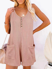 Full Size Pocketed Scoop Neck Sleeveless Romper - Wellen Fashion