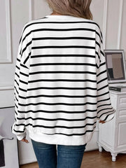 Lovelet Striped Round Neck Long Sleeve Sweatshirt - Wellen Fashion