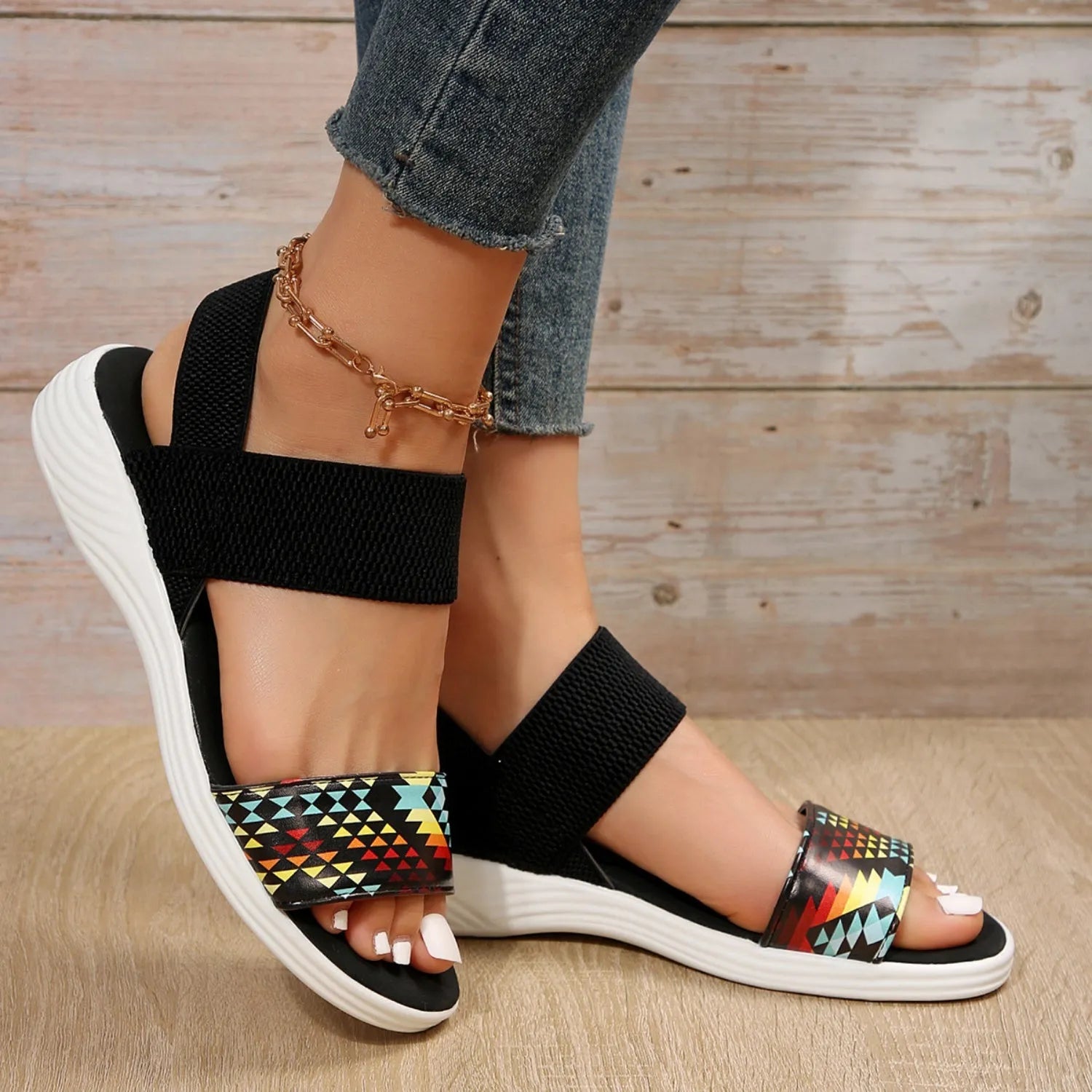 PU Leather Open Toe Low Heel Sandals - Wellen Fashion