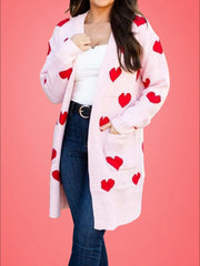 Heart Open Front Long Sleeve Cardigan - Wellen Fashion