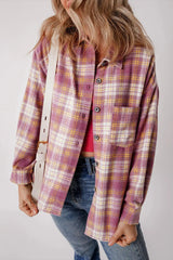 Plaid Collared Neck Long Sleeve Shacket - Wellen Fashion