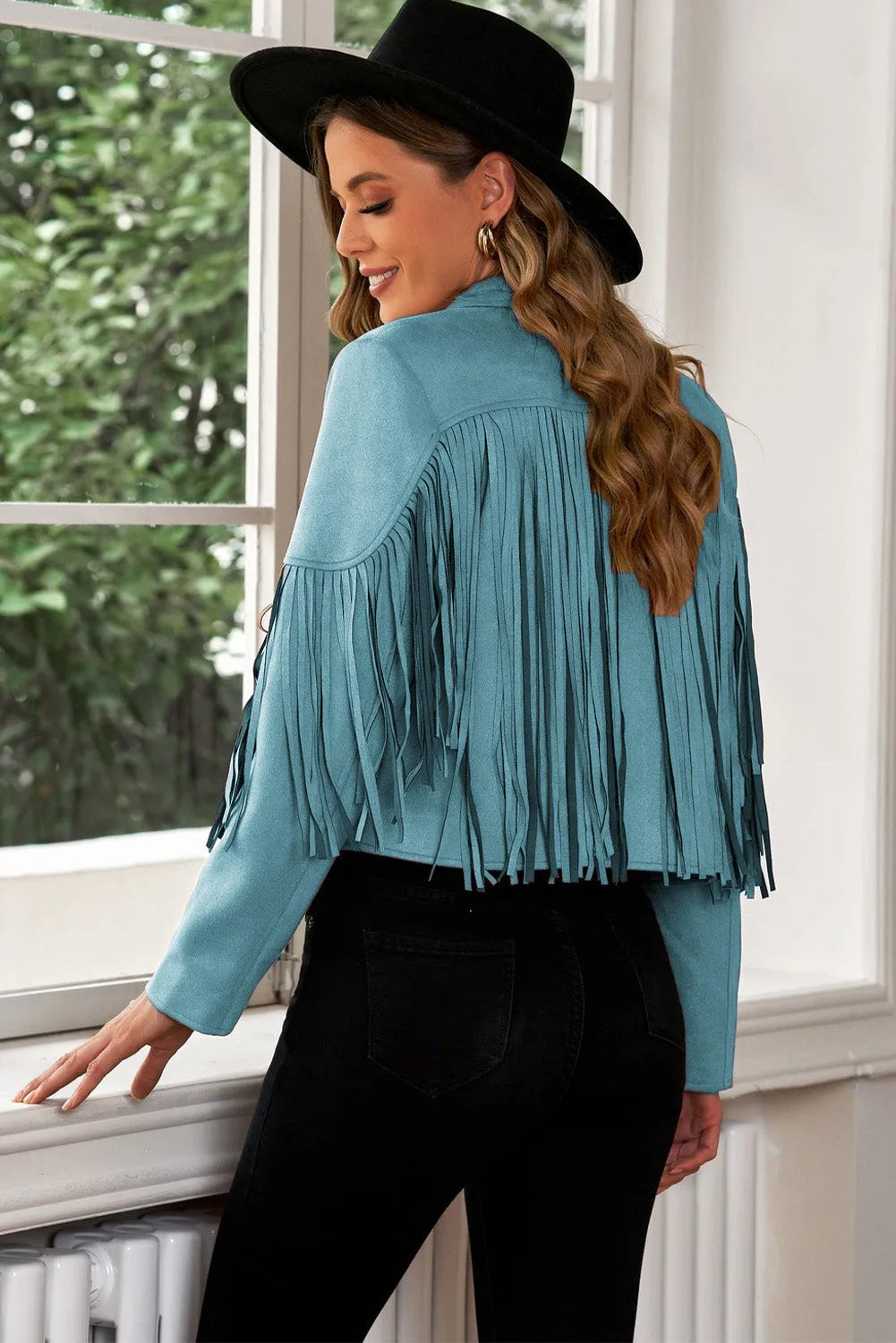 Fringe Trim Lapel Collar Cropped Blazer - Wellen Fashion