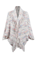 Fringe Detail Printed Poncho - Wellen Fashion